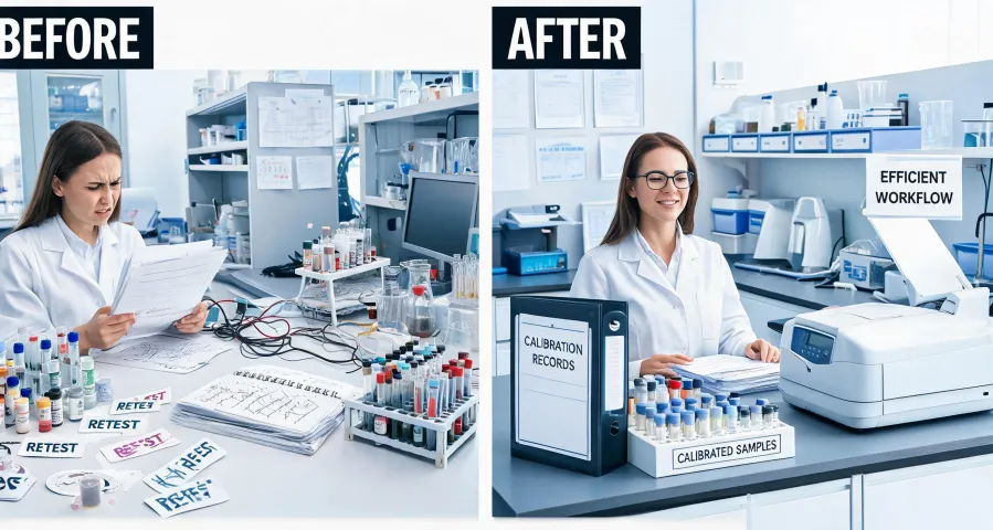 Before and after lab workflow with reduced retesting